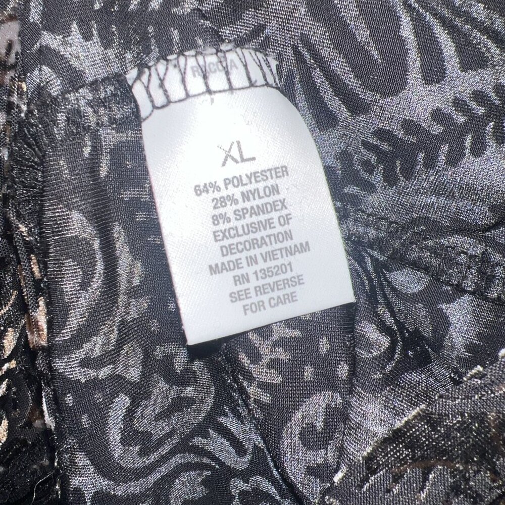 Roz & Ali Sheer Black Gold Lace 3/4Sleeve Blouse - Picture 6 of 13